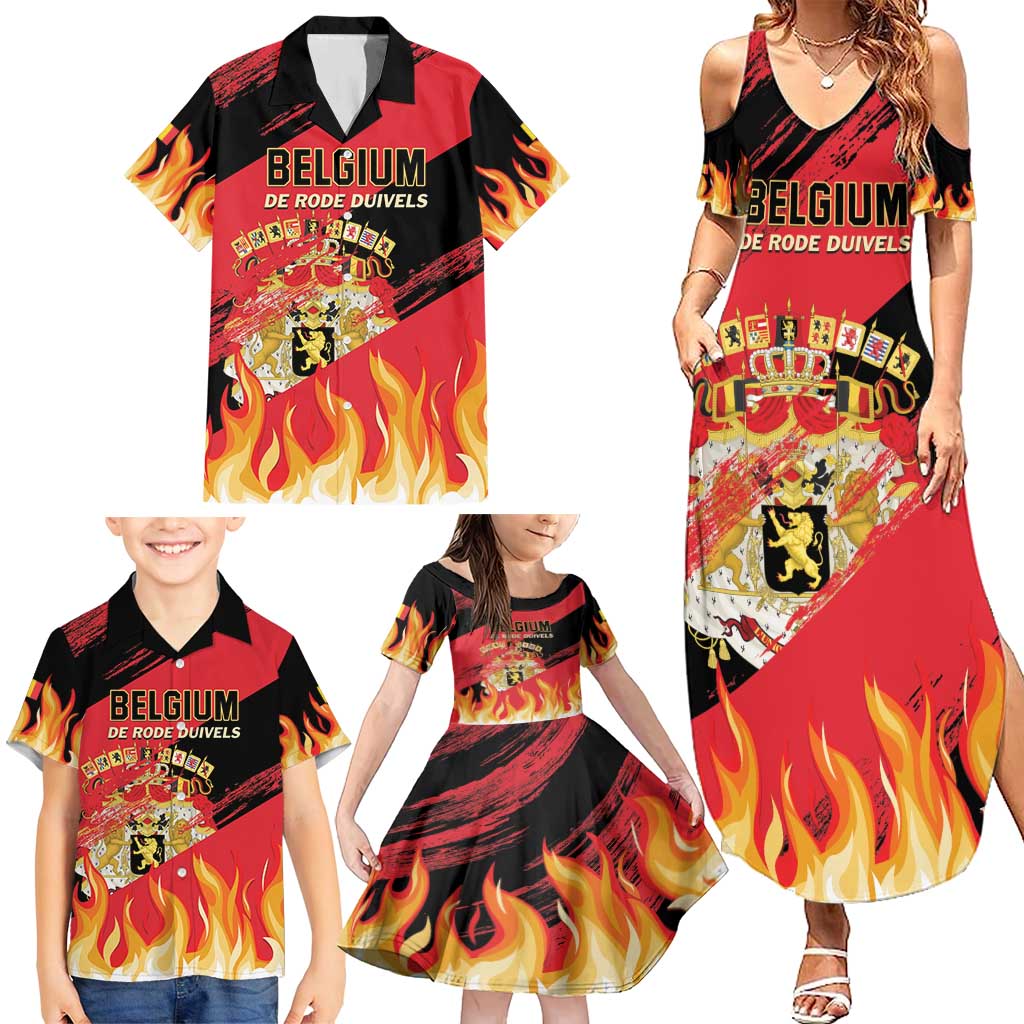 Custom Belgium 2024 Football Family Matching Summer Maxi Dress and Hawaiian Shirt Go De Rode Duivels - Wonder Print Shop