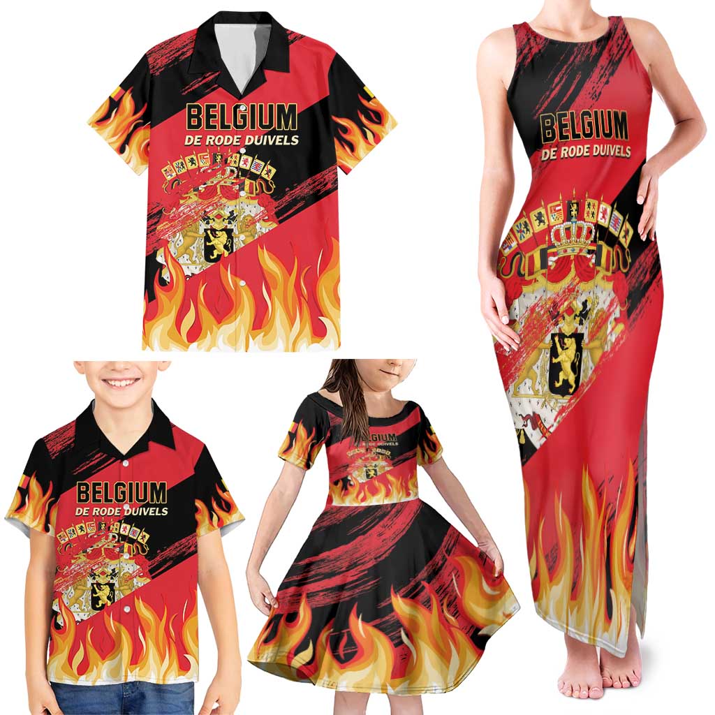 Custom Belgium 2024 Football Family Matching Tank Maxi Dress and Hawaiian Shirt Go De Rode Duivels - Wonder Print Shop