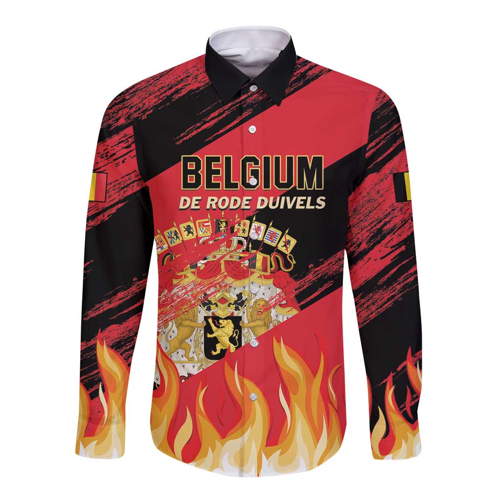 Custom Belgium 2024 Football Long Sleeve Button Shirt Go De Rode Duivels - Wonder Print Shop