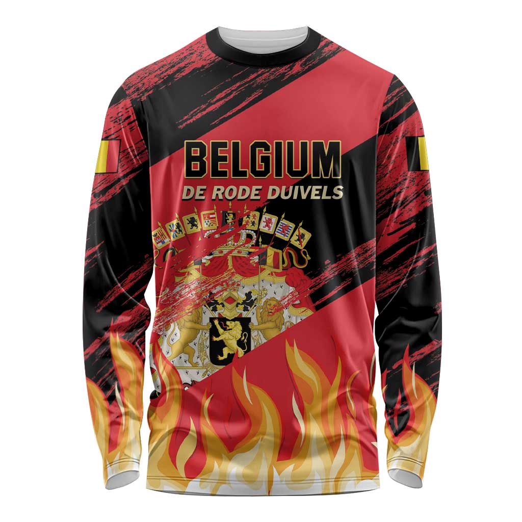 Custom Belgium 2024 Football Long Sleeve Shirt Go De Rode Duivels - Wonder Print Shop