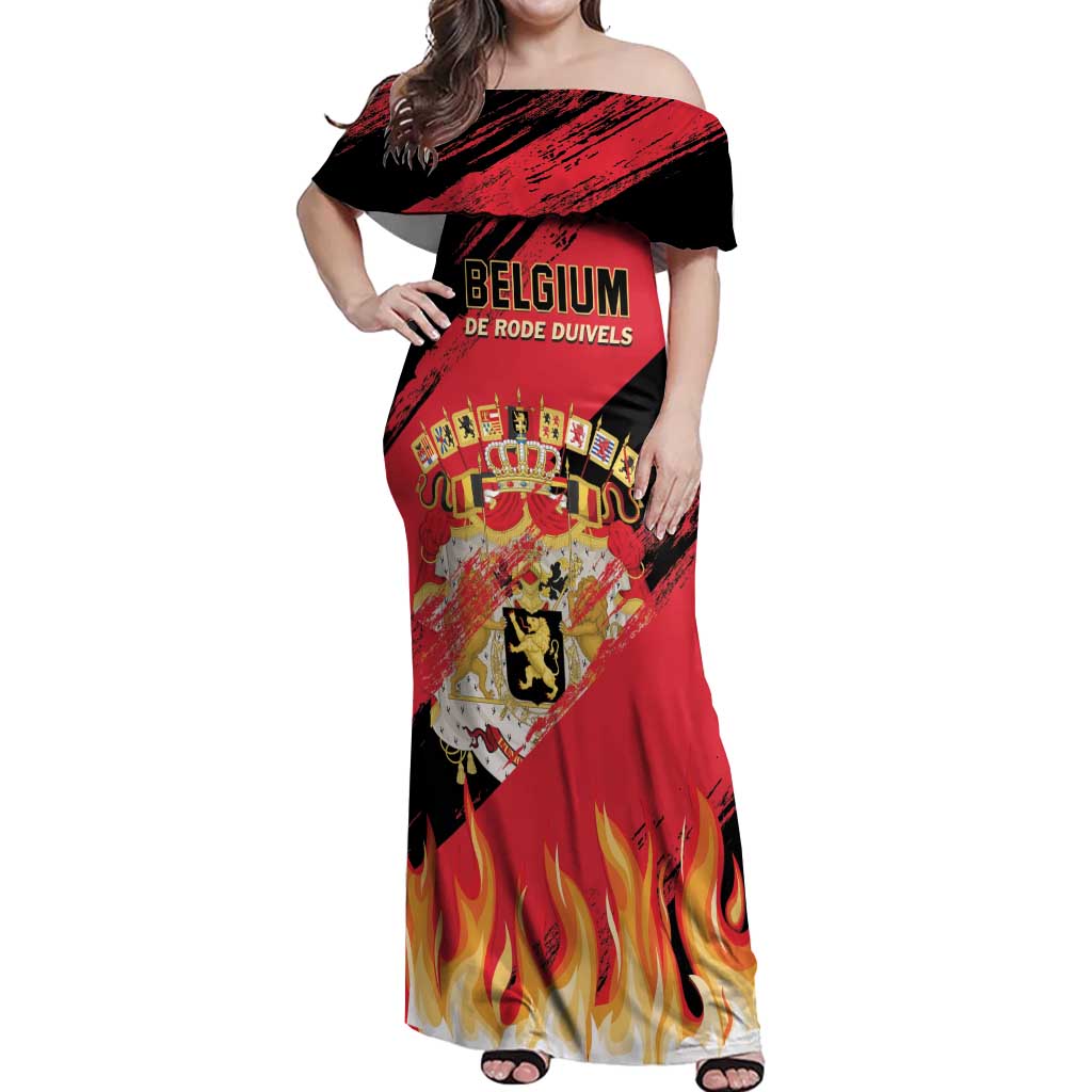 Custom Belgium 2024 Football Off Shoulder Maxi Dress Go De Rode Duivels - Wonder Print Shop