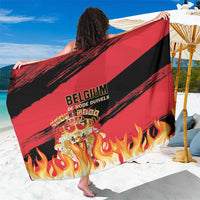 Belgium football sarong with red, black, and flame graphics, branded center print