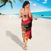 Football sarong with Belgium text and crest, red and black flame border