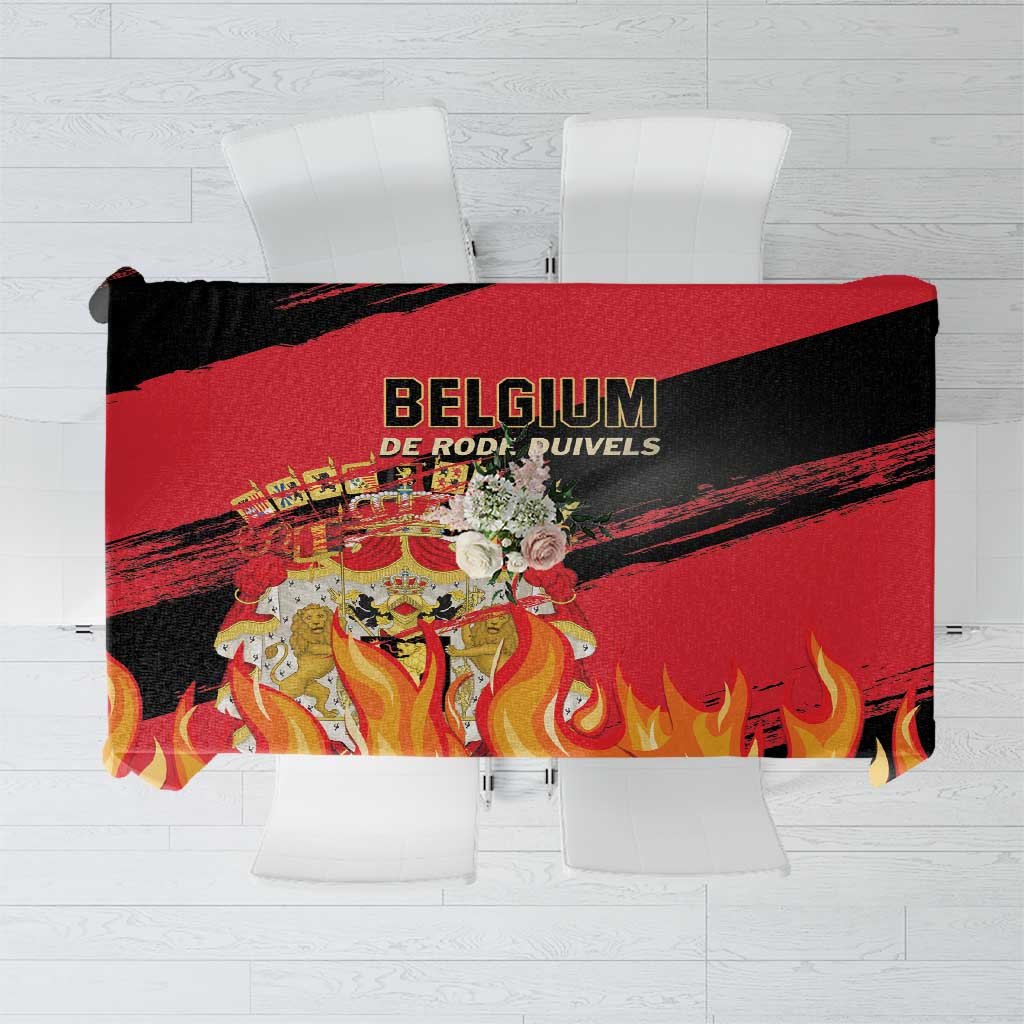 Belgium 2024 football tablecloth in red, black, and yellow with flaming crest graphic