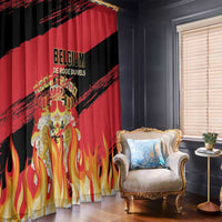 Red and black football window curtains with Belgium crest and flame artwork