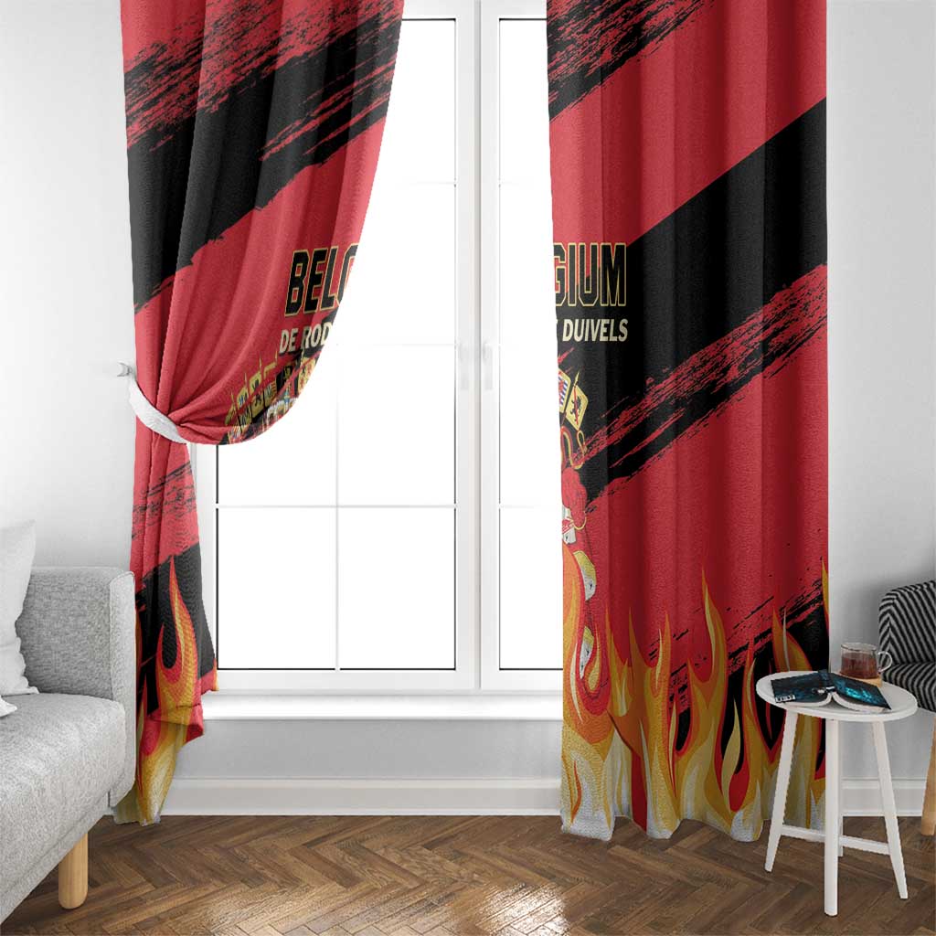 Red and black football window curtains for windows with crest and flame artwork