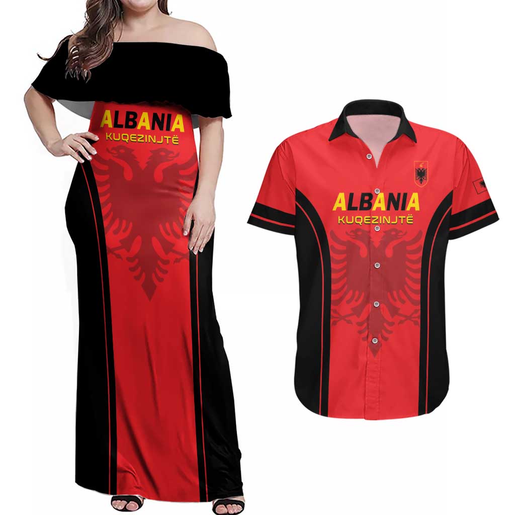 Custom Albania 2024 Football Couples Matching Off Shoulder Maxi Dress and Hawaiian Shirt Come On Kuqezinjte - Wonder Print Shop