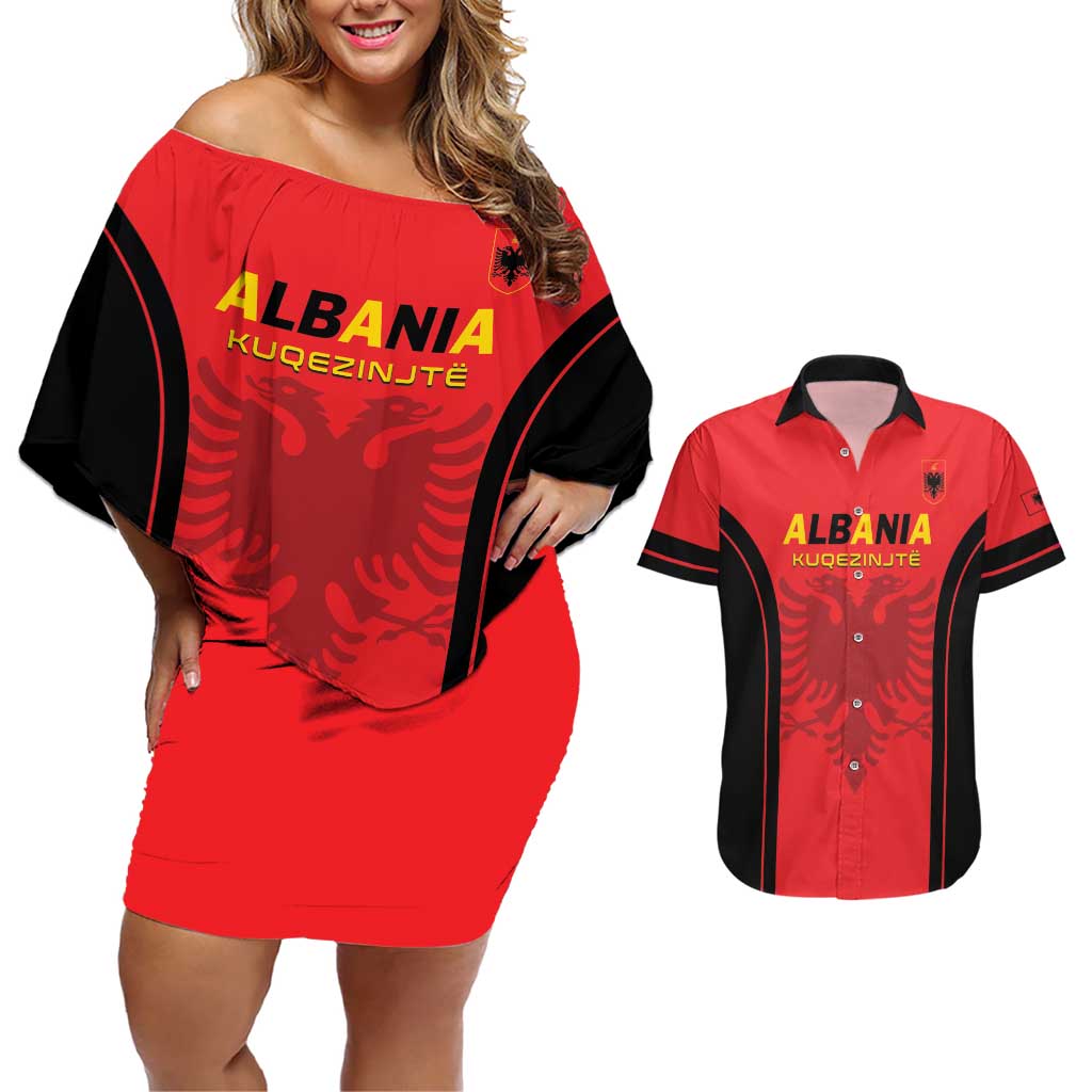 Custom Albania 2024 Football Couples Matching Off Shoulder Short Dress and Hawaiian Shirt Come On Kuqezinjte - Wonder Print Shop