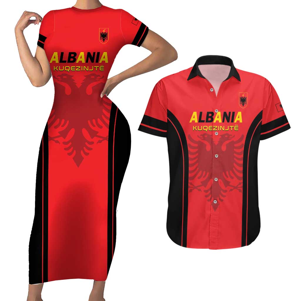 Custom Albania 2024 Football Couples Matching Short Sleeve Bodycon Dress and Hawaiian Shirt Come On Kuqezinjte - Wonder Print Shop