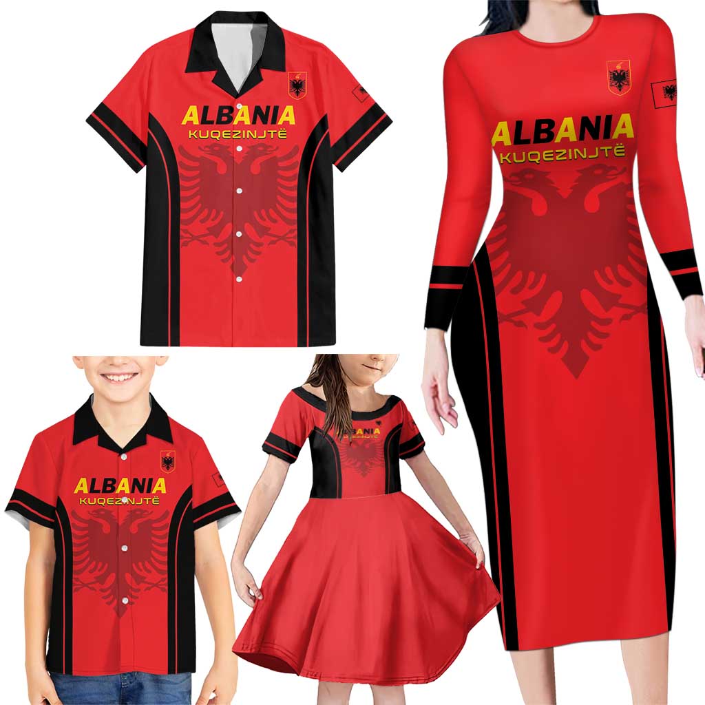 Custom Albania 2024 Football Family Matching Long Sleeve Bodycon Dress and Hawaiian Shirt Come On Kuqezinjte - Wonder Print Shop