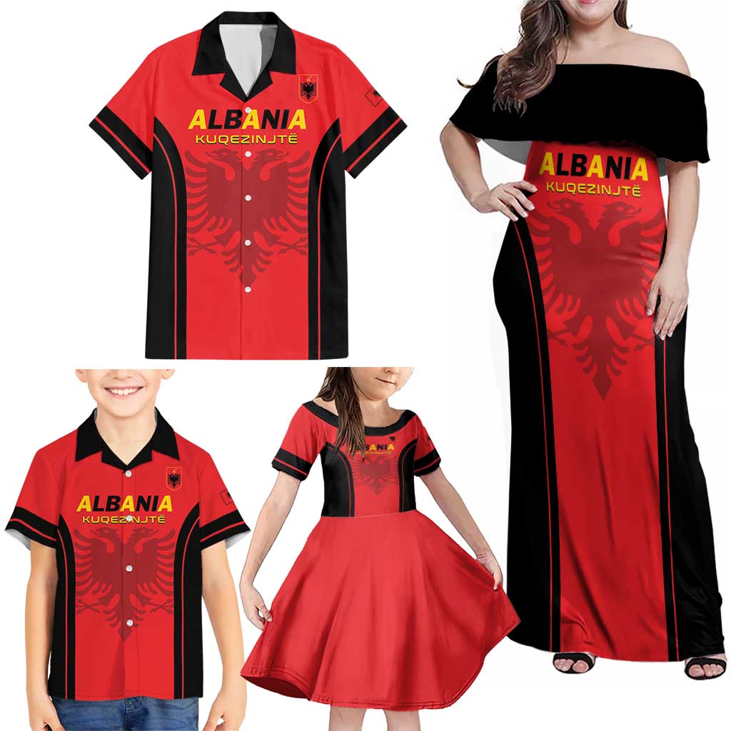 Custom Albania 2024 Football Family Matching Off Shoulder Maxi Dress and Hawaiian Shirt Come On Kuqezinjte - Wonder Print Shop