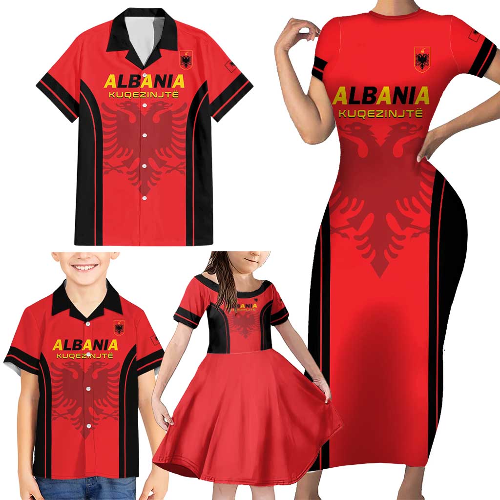 Custom Albania 2024 Football Family Matching Short Sleeve Bodycon Dress and Hawaiian Shirt Come On Kuqezinjte - Wonder Print Shop