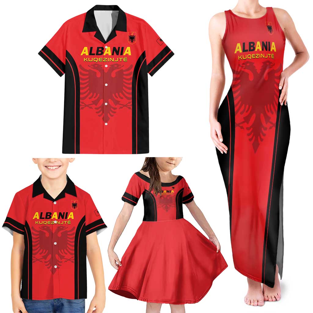 Custom Albania 2024 Football Family Matching Tank Maxi Dress and Hawaiian Shirt Come On Kuqezinjte - Wonder Print Shop