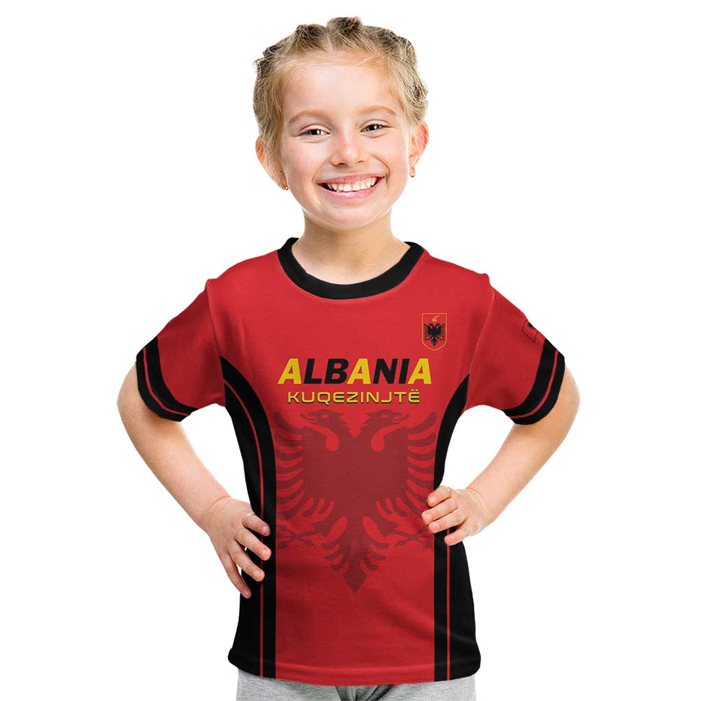 Custom Albania 2024 Football Kid T Shirt Come On Kuqezinjte - Wonder Print Shop