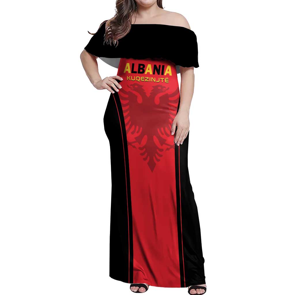 Custom Albania 2024 Football Off Shoulder Maxi Dress Come On Kuqezinjte - Wonder Print Shop