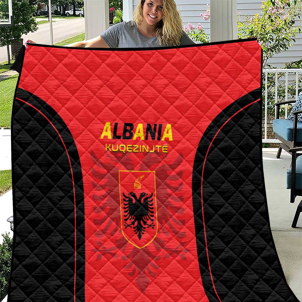 Albania football quilt with red center, black sides, and crest graphic