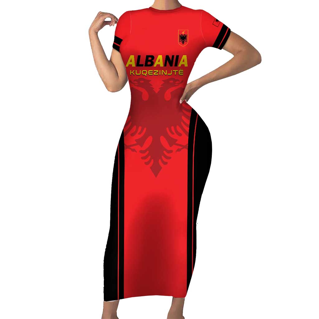 Custom Albania 2024 Football Short Sleeve Bodycon Dress Come On Kuqezinjte - Wonder Print Shop