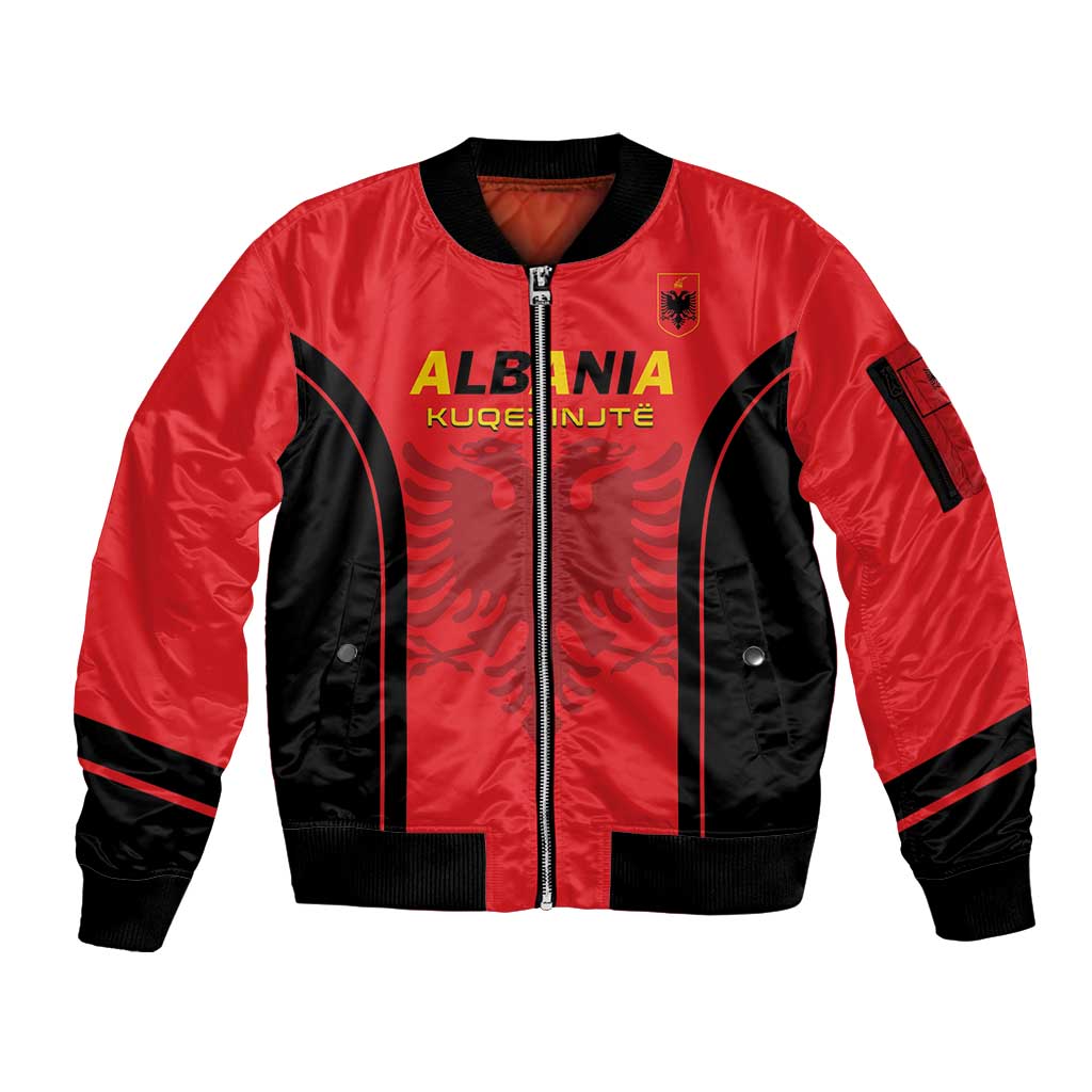 Custom Albania 2024 Football Sleeve Zip Bomber Jacket Come On Kuqezinjte - Wonder Print Shop