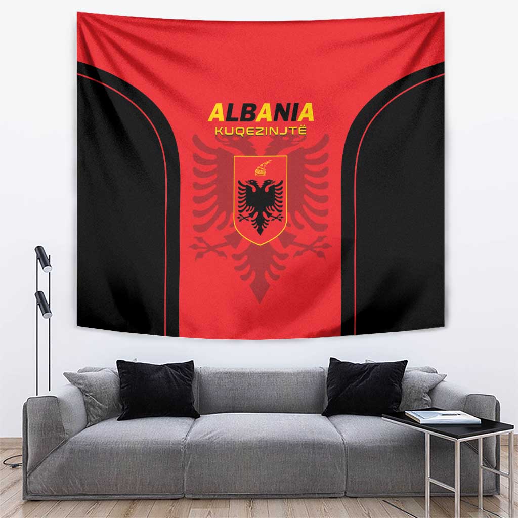 Albania red and black football wall tapestry with eagle crest and curved corner arcs
