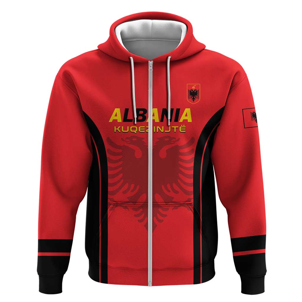 Custom Albania 2024 Football Zip Hoodie Come On Kuqezinjte - Wonder Print Shop