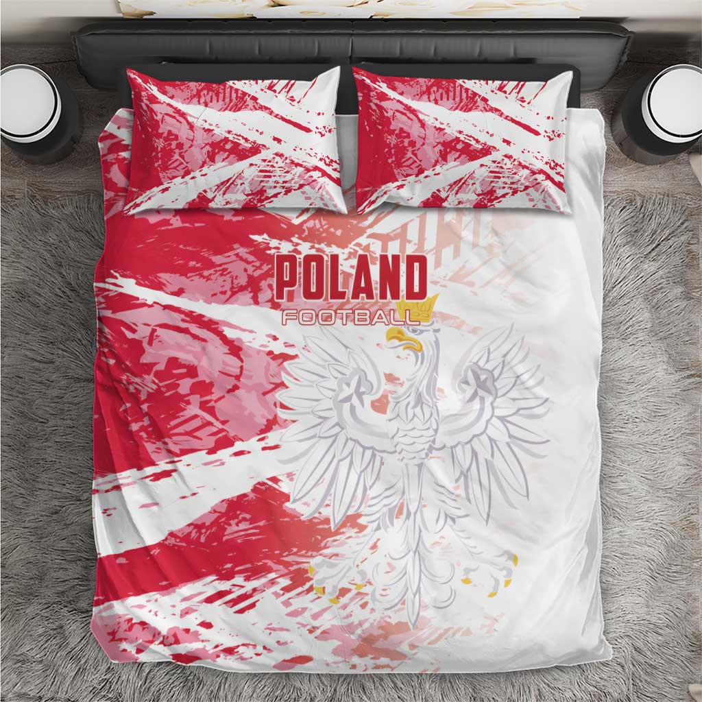 Poland football bedding set with red and white duvet cover and matching pillowcases