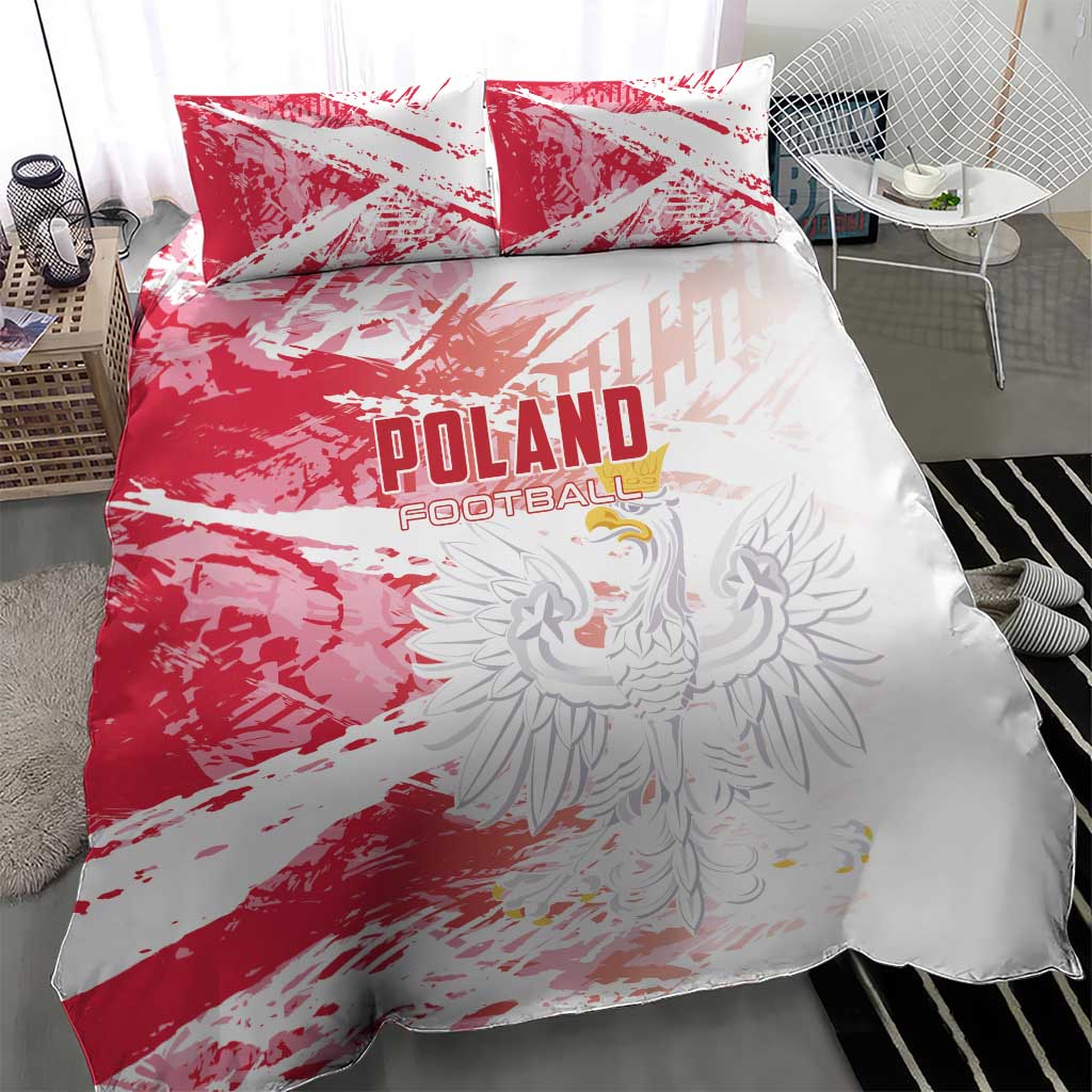 Poland football bedding set in red and white with “POLAND FOOTBALL” and eagle artwork