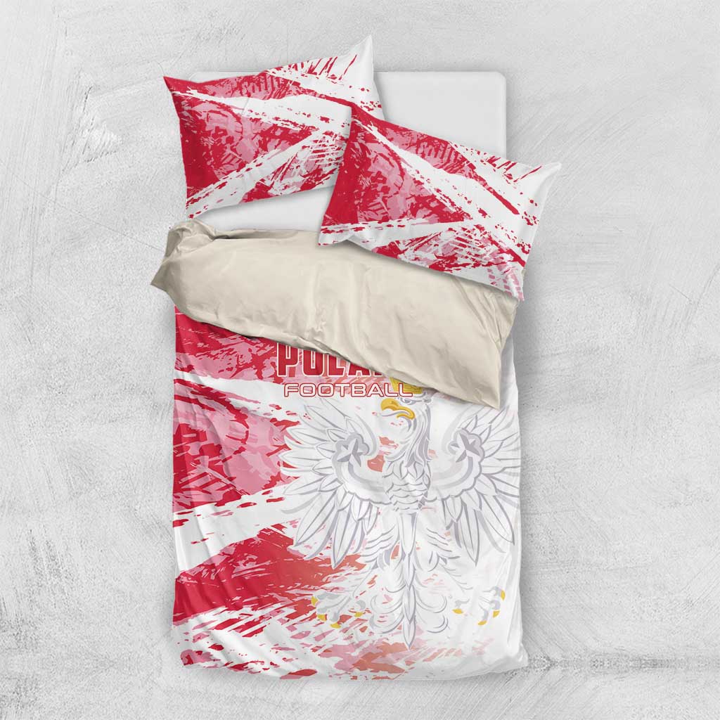 Poland football duvet cover set in red and white with eagle crest and slogan text