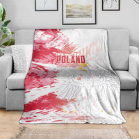 Poland football blanket in red and white with eagle crest design and POLAND FOOTBALL text