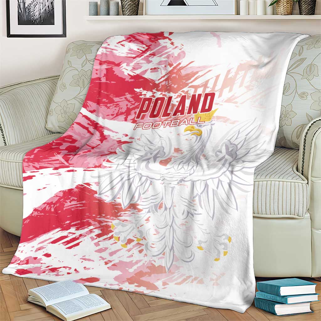 Poland football blanket in red and white, with eagle graphic and POLAND FOOTBALL text