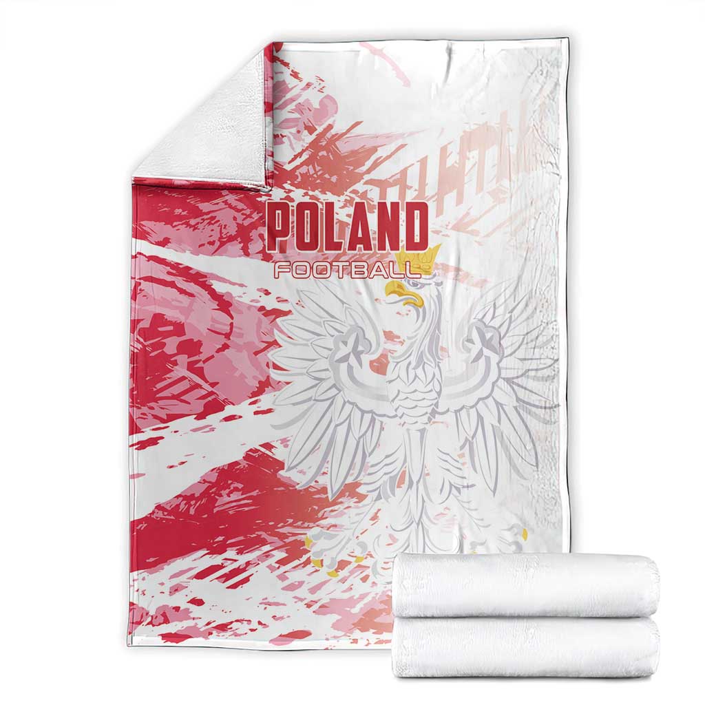 Poland football blanket in red and white with eagle crest design and POLAND FOOTBALL text