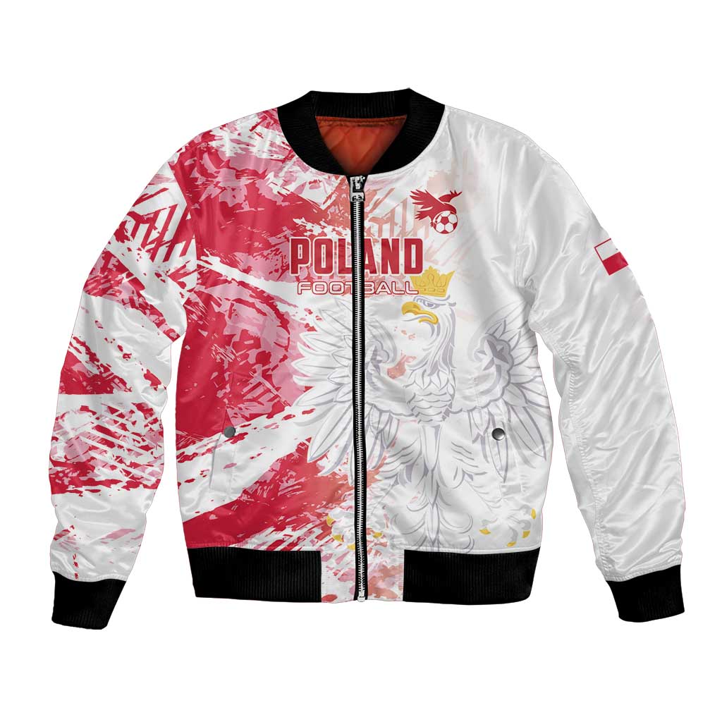 Unisex bomber jacket for football, white/red camo panels, zip-front, black rib trim