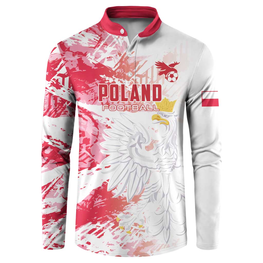 Red and white football sweatshirt with snap button placket, Poland crest and eagle graphic