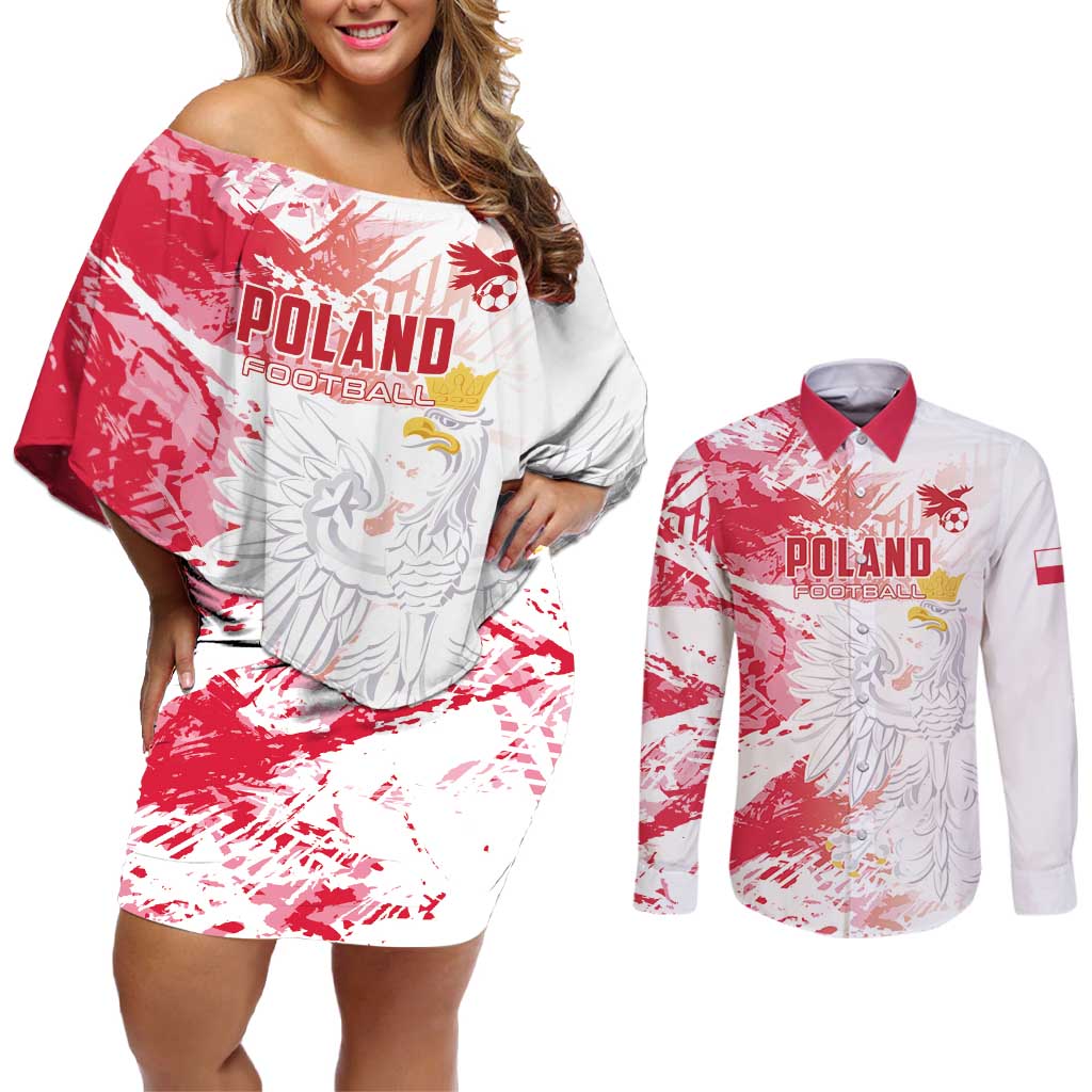 Custom Poland 2024 Football Couples Matching Off Shoulder Short Dress and Long Sleeve Button Shirt Orly Go Champions - Wonder Print Shop