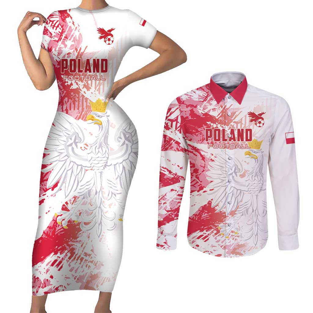 Custom Poland 2024 Football Couples Matching Short Sleeve Bodycon Dress and Long Sleeve Button Shirt Orly Go Champions - Wonder Print Shop