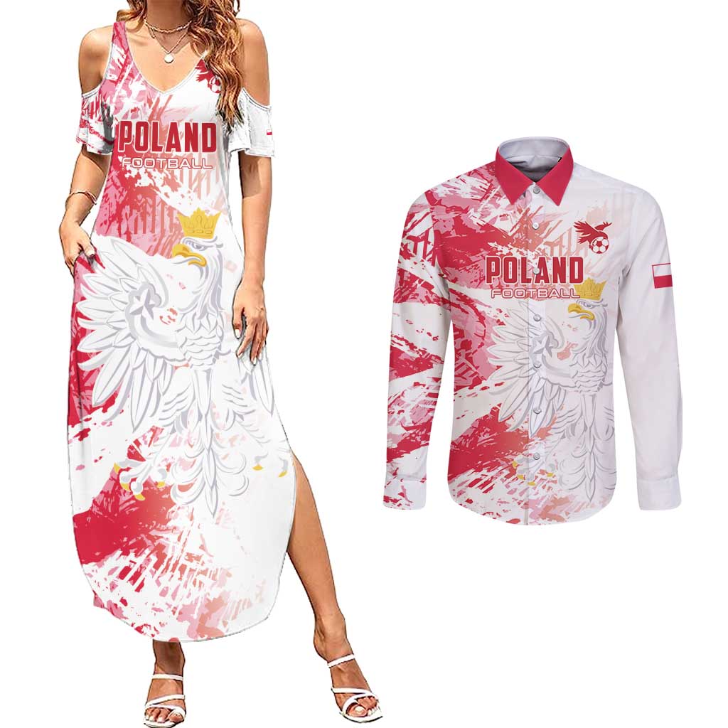 Custom Poland 2024 Football Couples Matching Summer Maxi Dress and Long Sleeve Button Shirt Orly Go Champions - Wonder Print Shop