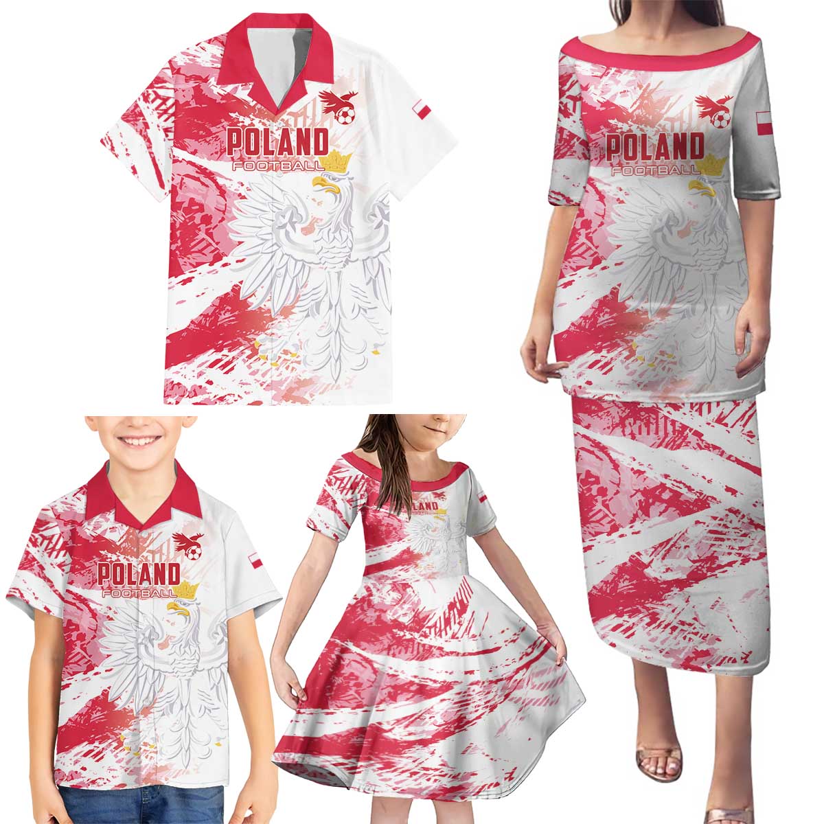 Custom Poland 2024 Football Family Matching Puletasi and Hawaiian Shirt Orly Go Champions - Wonder Print Shop