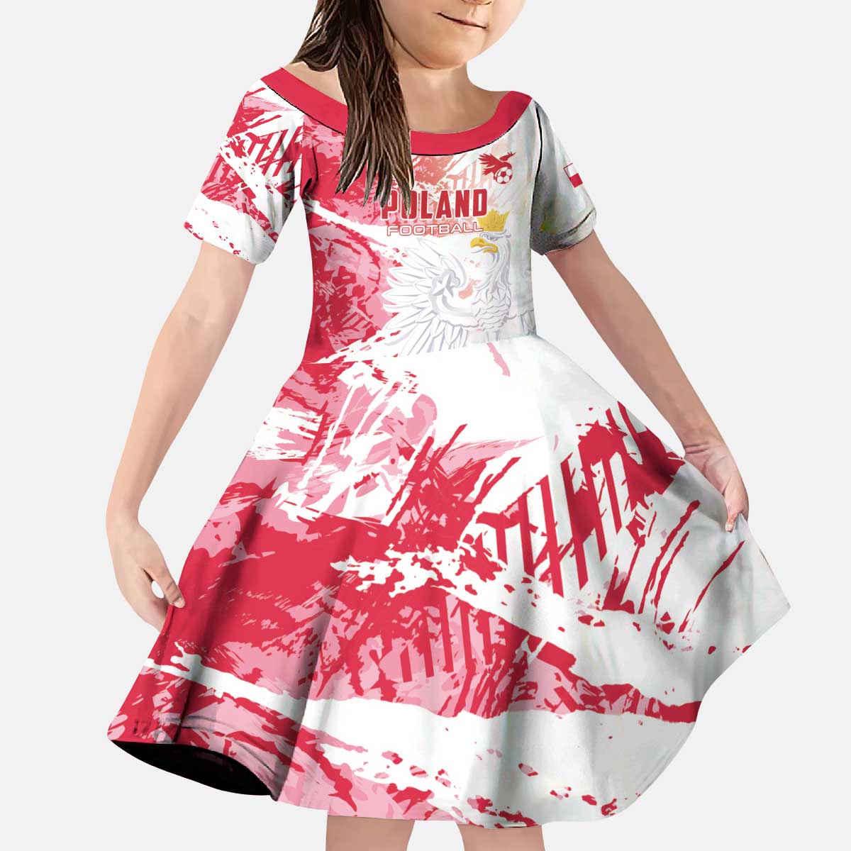 Custom Poland 2024 Football Kid Short Sleeve Dress Orly Go Champions - Wonder Print Shop