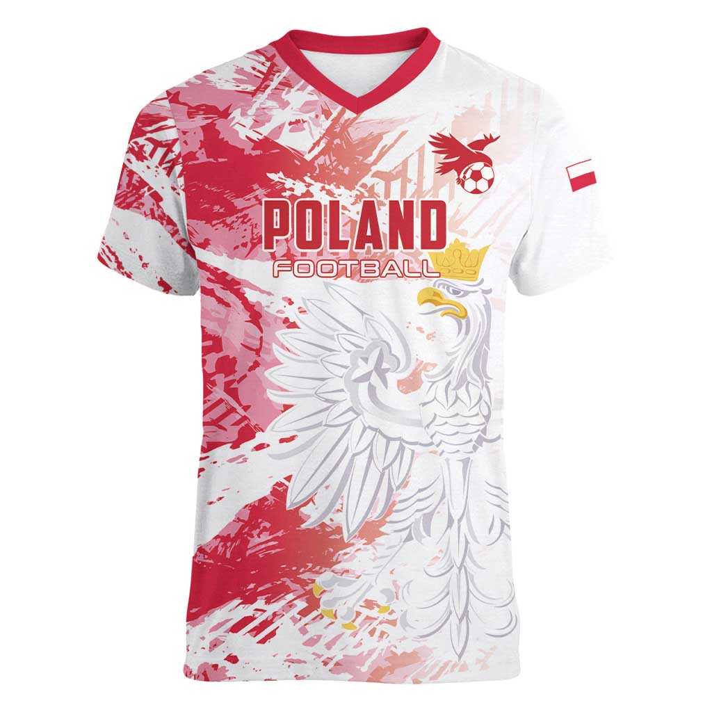 Custom Poland 2024 Football Women V-Neck T-Shirt Orly Go Champions - Wonder Print Shop