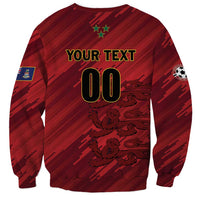 Red unisex sweatshirt with Your Text 00 back print and turtle graphic