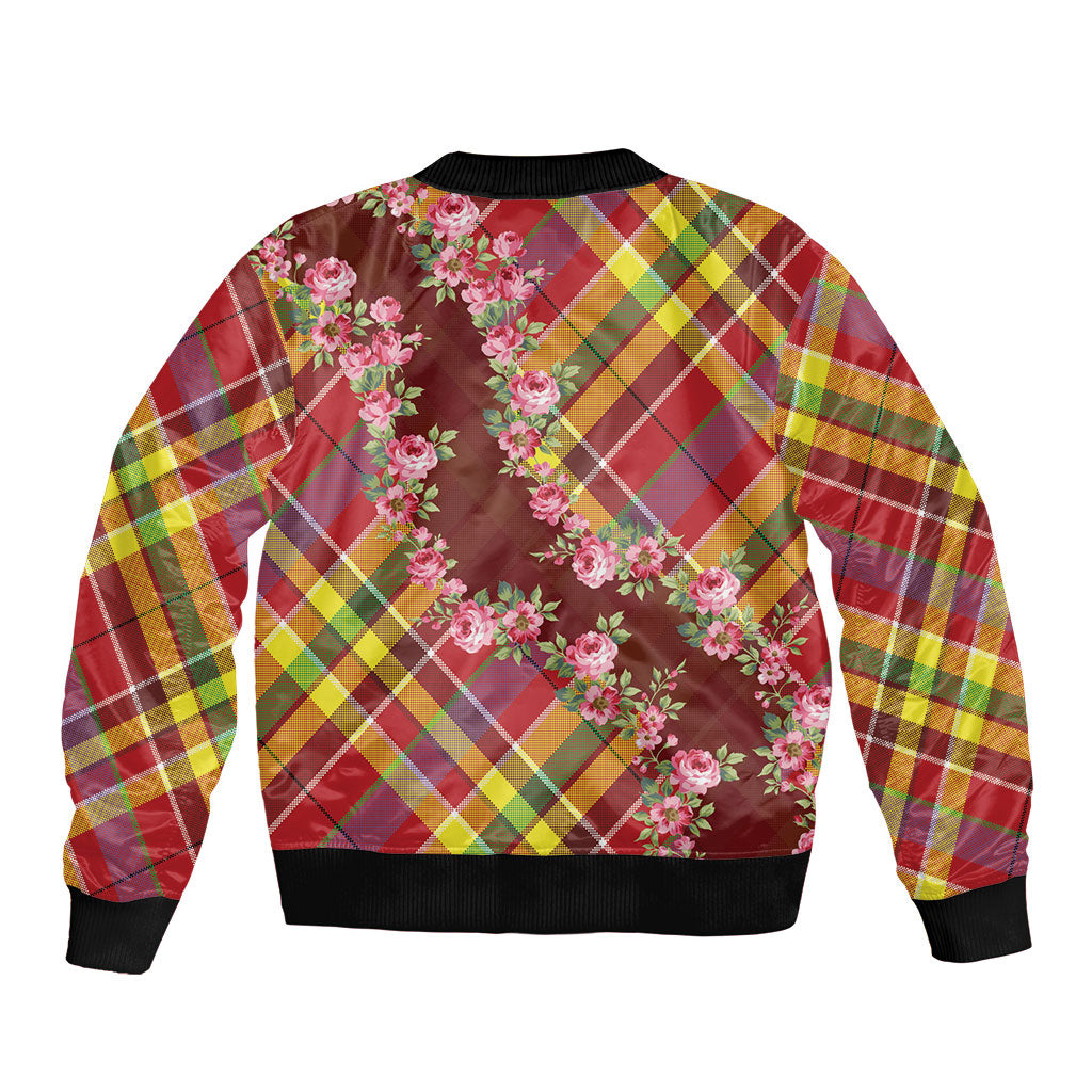 Happy Jounen Kweyol Bomber Jacket Madras Pattern Roses Stylized