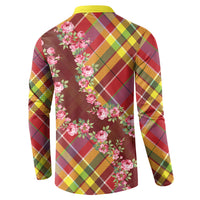 Happy Jounen Kweyol Button Sweatshirt Madras Pattern Roses Stylized