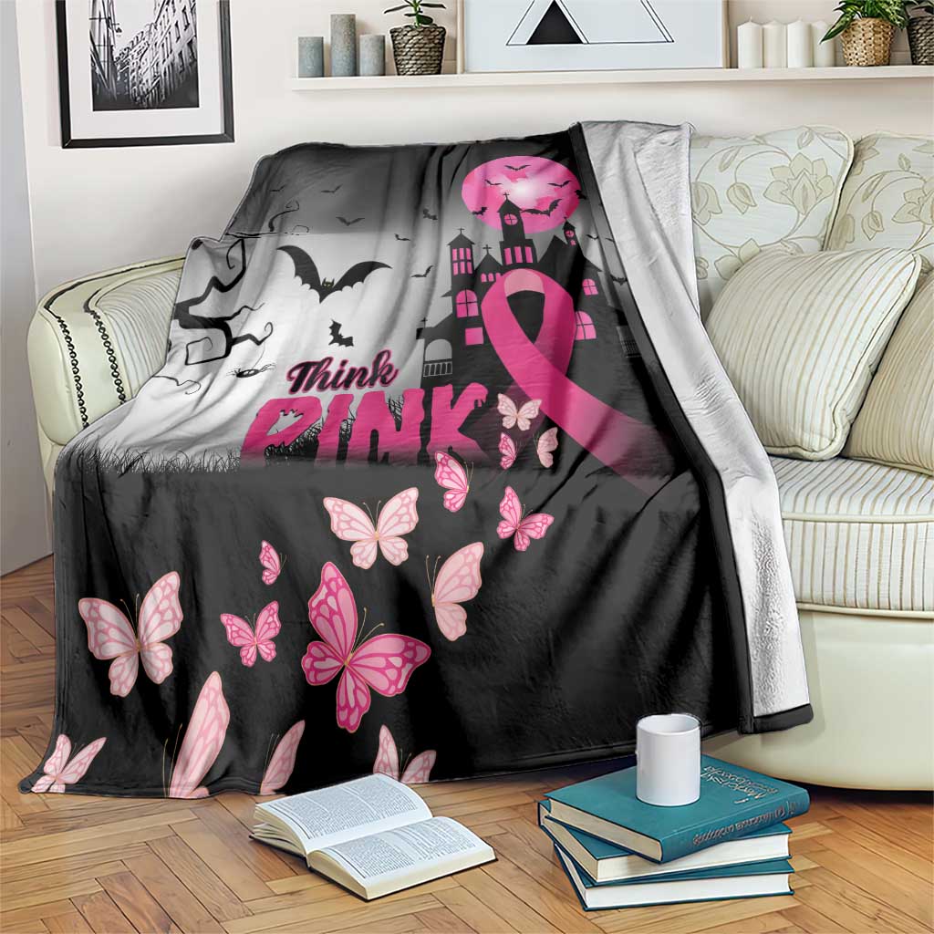 At Halloween We Think Pink Blanket Pink Ribbon Butterflies