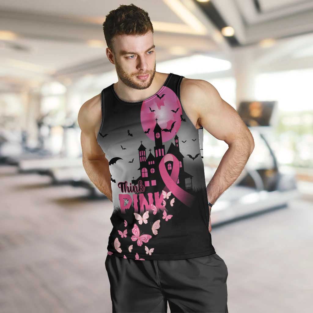 Personalized At Halloween We Think Pink Men Tank Top Pink Ribbon Butterflies - Wonder Print Shop