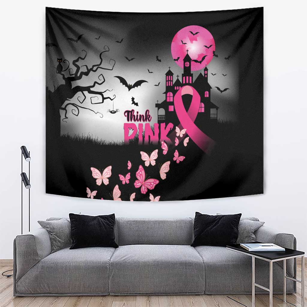 At Halloween We Think Pink Tapestry Pink Ribbon Butterflies