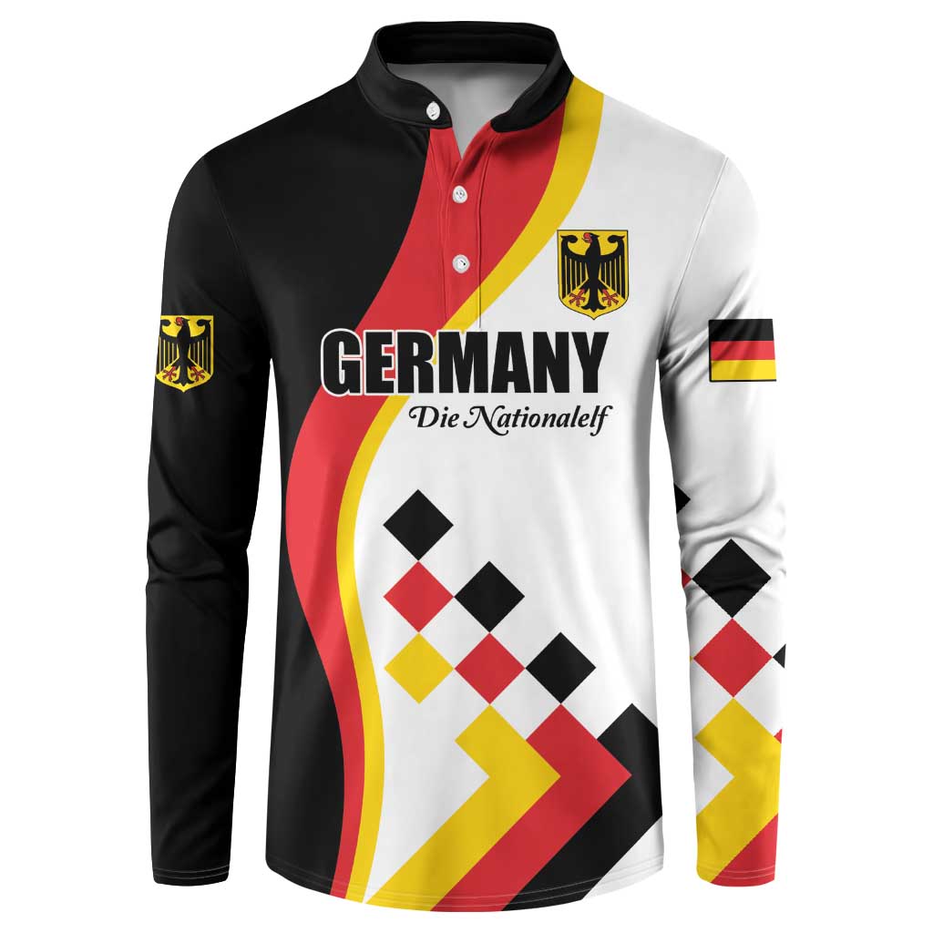 Germany flag button football sweatshirt with long sleeves, two-tone black/white print