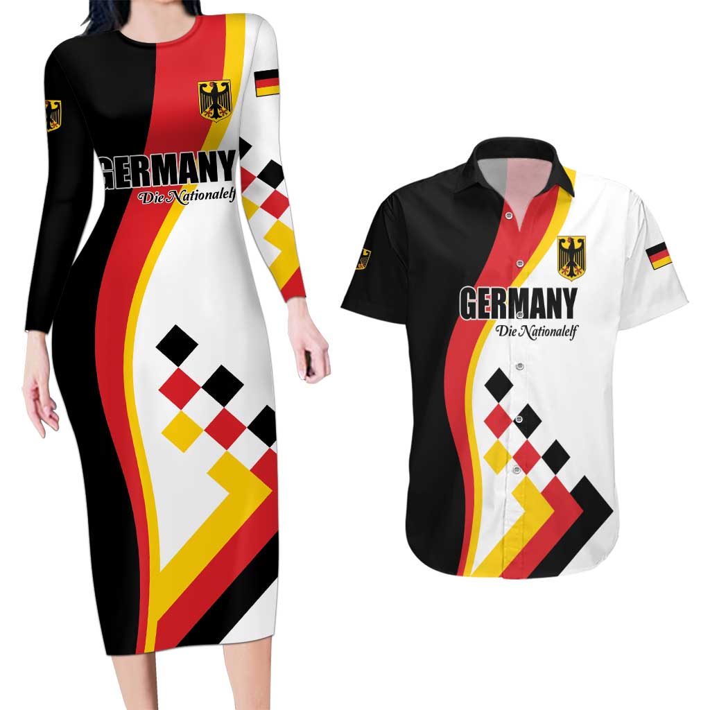 Custom Germany Football Couples Matching Long Sleeve Bodycon Dress and Hawaiian Shirt Auf gehts Deutschland Girls - Wonder Print Shop