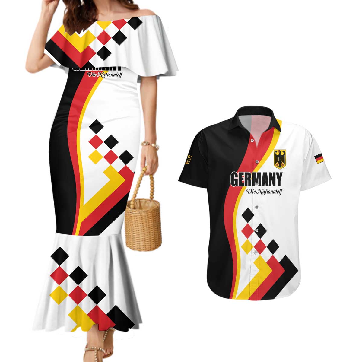 Custom Germany Football Couples Matching Mermaid Dress and Hawaiian Shirt Auf gehts Deutschland Girls - Wonder Print Shop