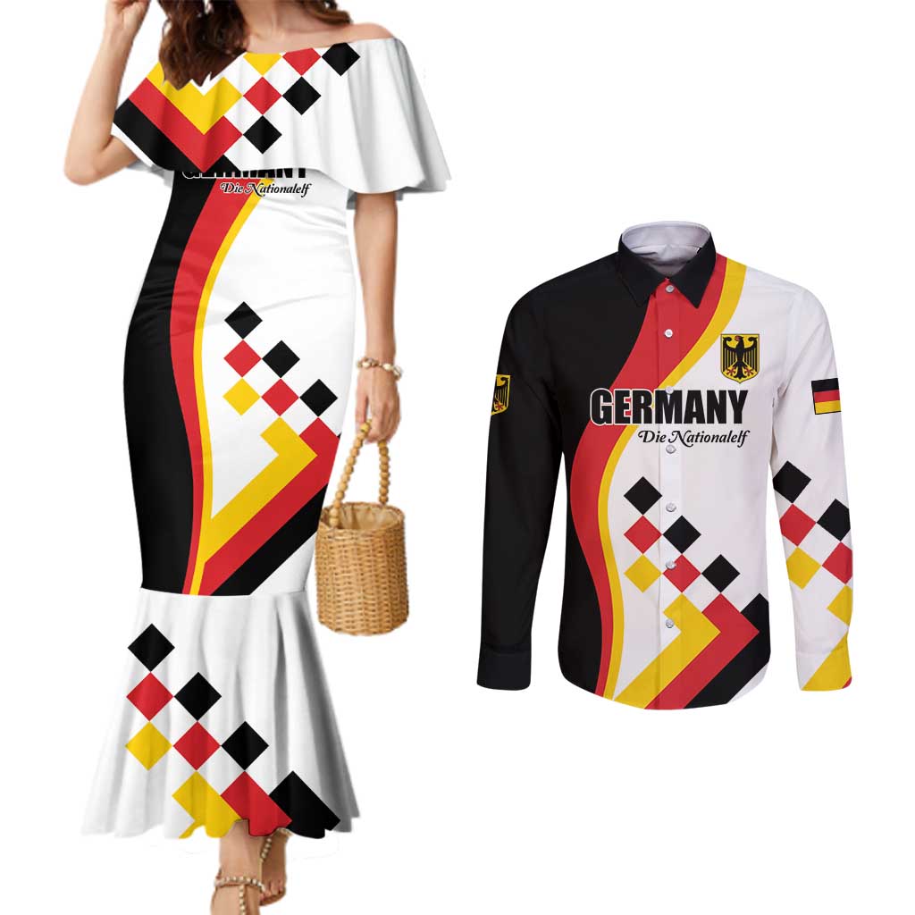 Custom Germany Football Couples Matching Mermaid Dress and Long Sleeve Button Shirt Auf gehts Deutschland Girls