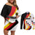 Custom Germany Football Couples Matching Off Shoulder Short Dress and Long Sleeve Button Shirt Auf gehts Deutschland Girls - Wonder Print Shop