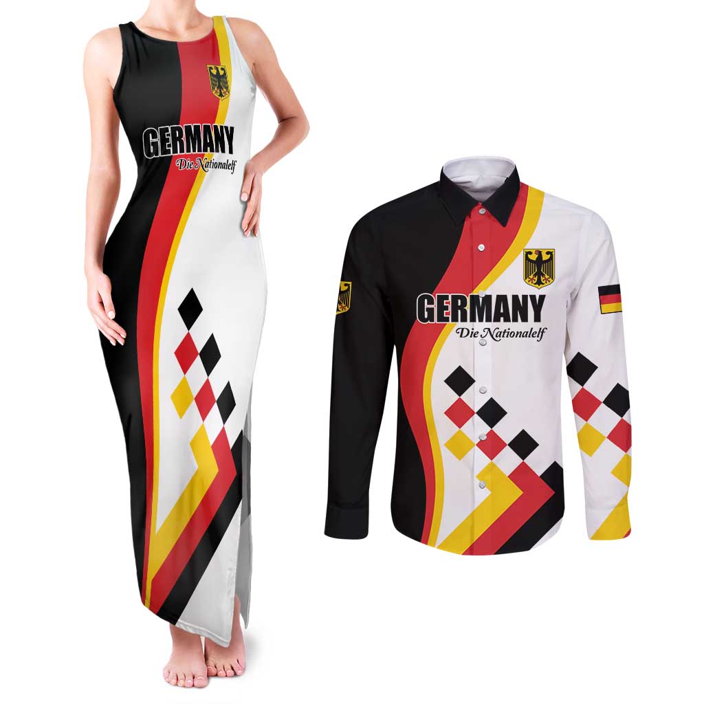 Custom Germany Football Couples Matching Tank Maxi Dress and Long Sleeve Button Shirt Auf gehts Deutschland Girls - Wonder Print Shop